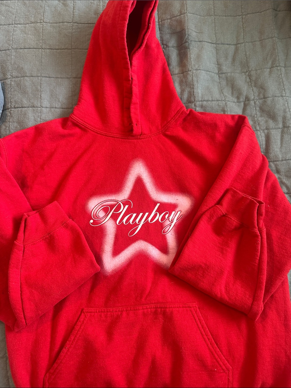 PLAYBOY Red Hoodie with White Star and Script Logo